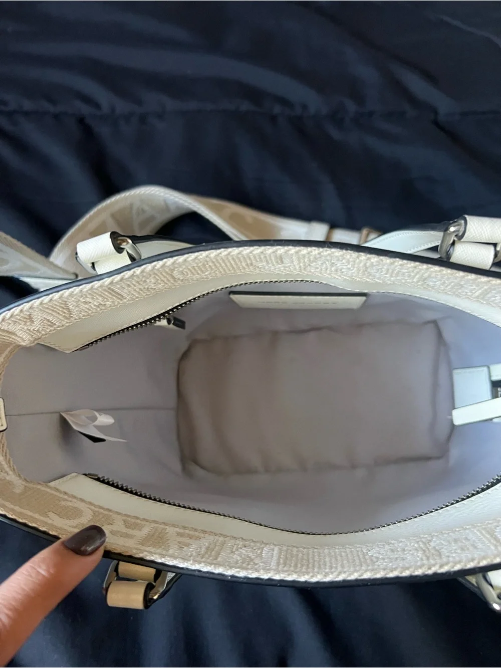 Marc Jacobs Cream Leather Top-Handle Tote with Logo